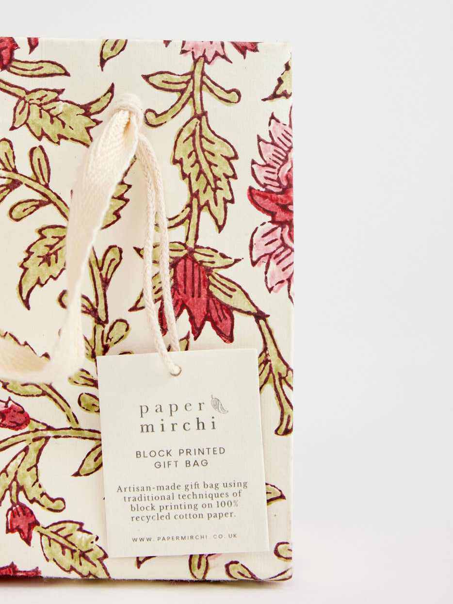 Flora Festive Hand Block Printed Gift Bag