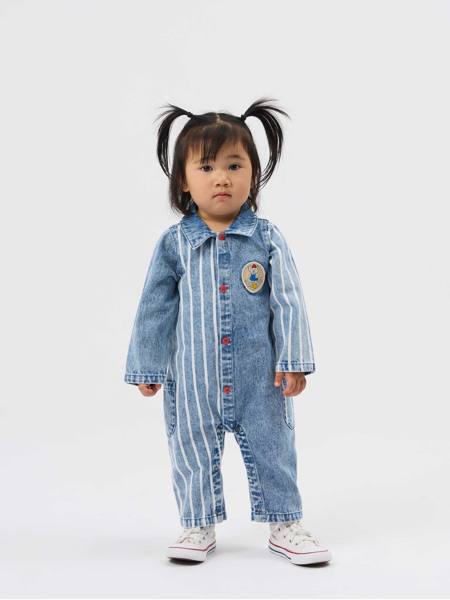 Buddy Badge Denim Stripe Romper