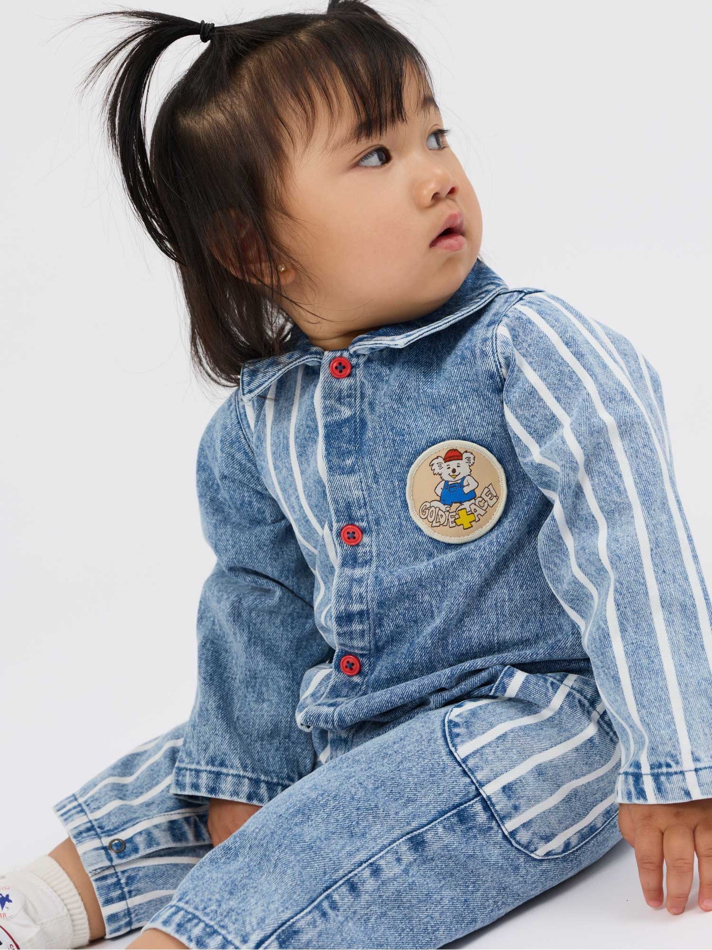 Buddy Badge Denim Stripe Romper