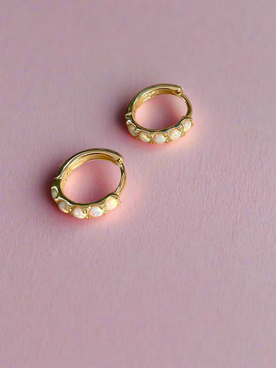 Gold Opal Huggie Hoops