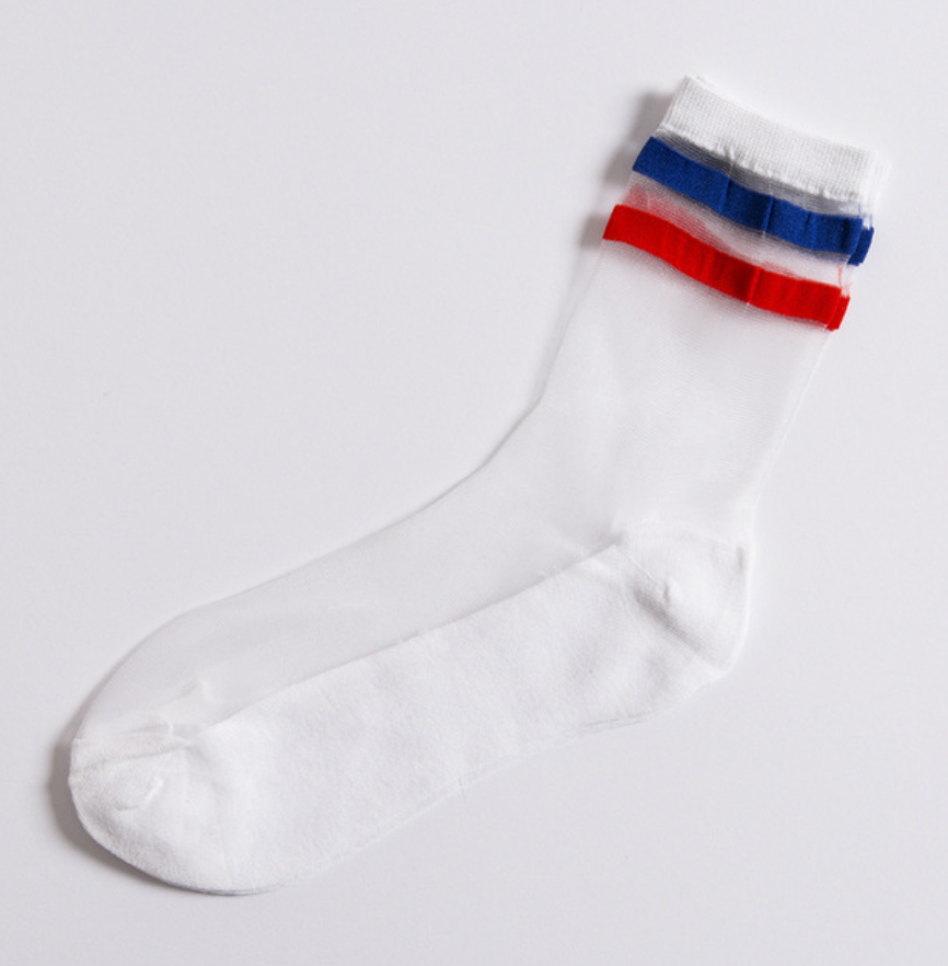 Mimi Blue, White & Red Sheer Socks