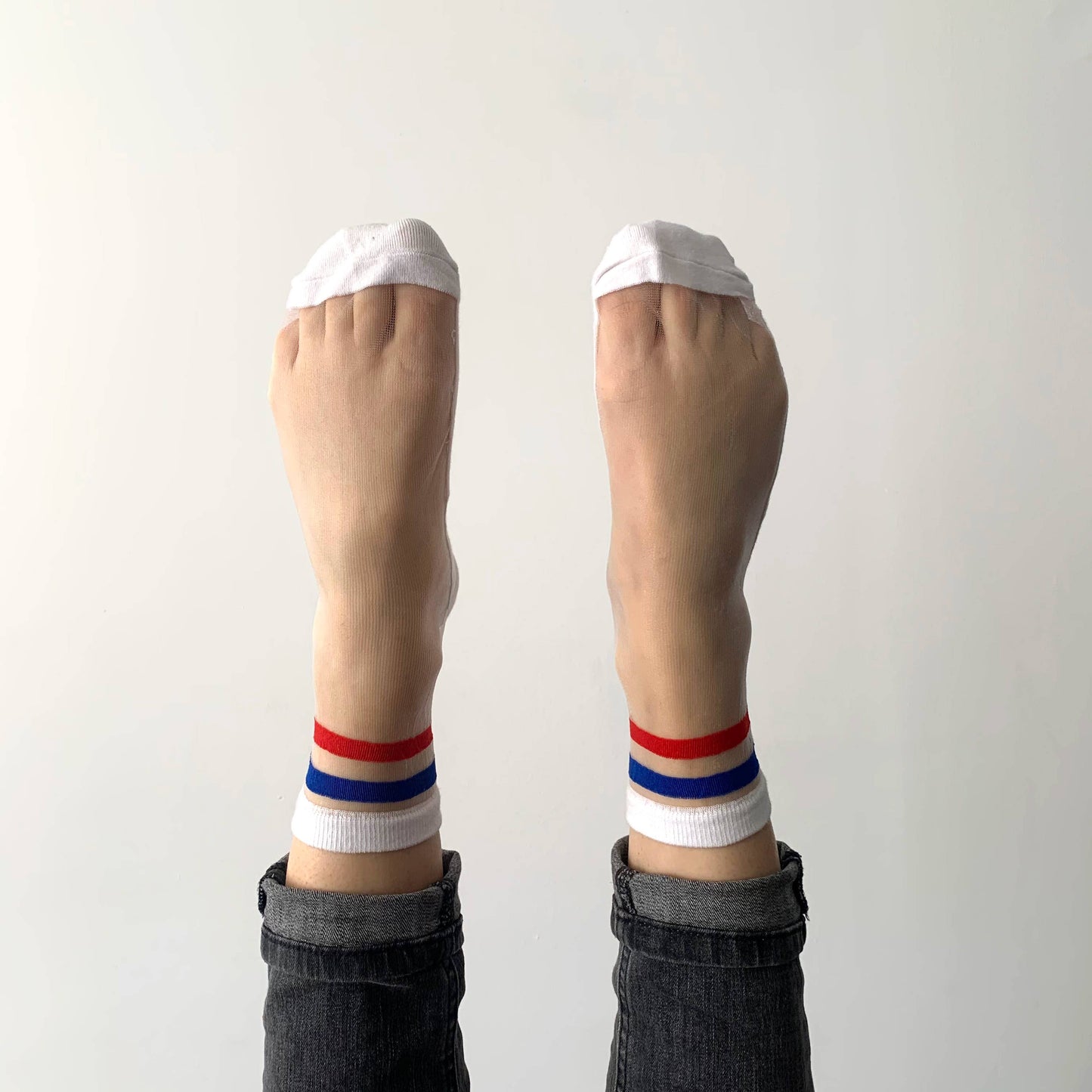 Mimi Blue, White & Red Sheer Socks