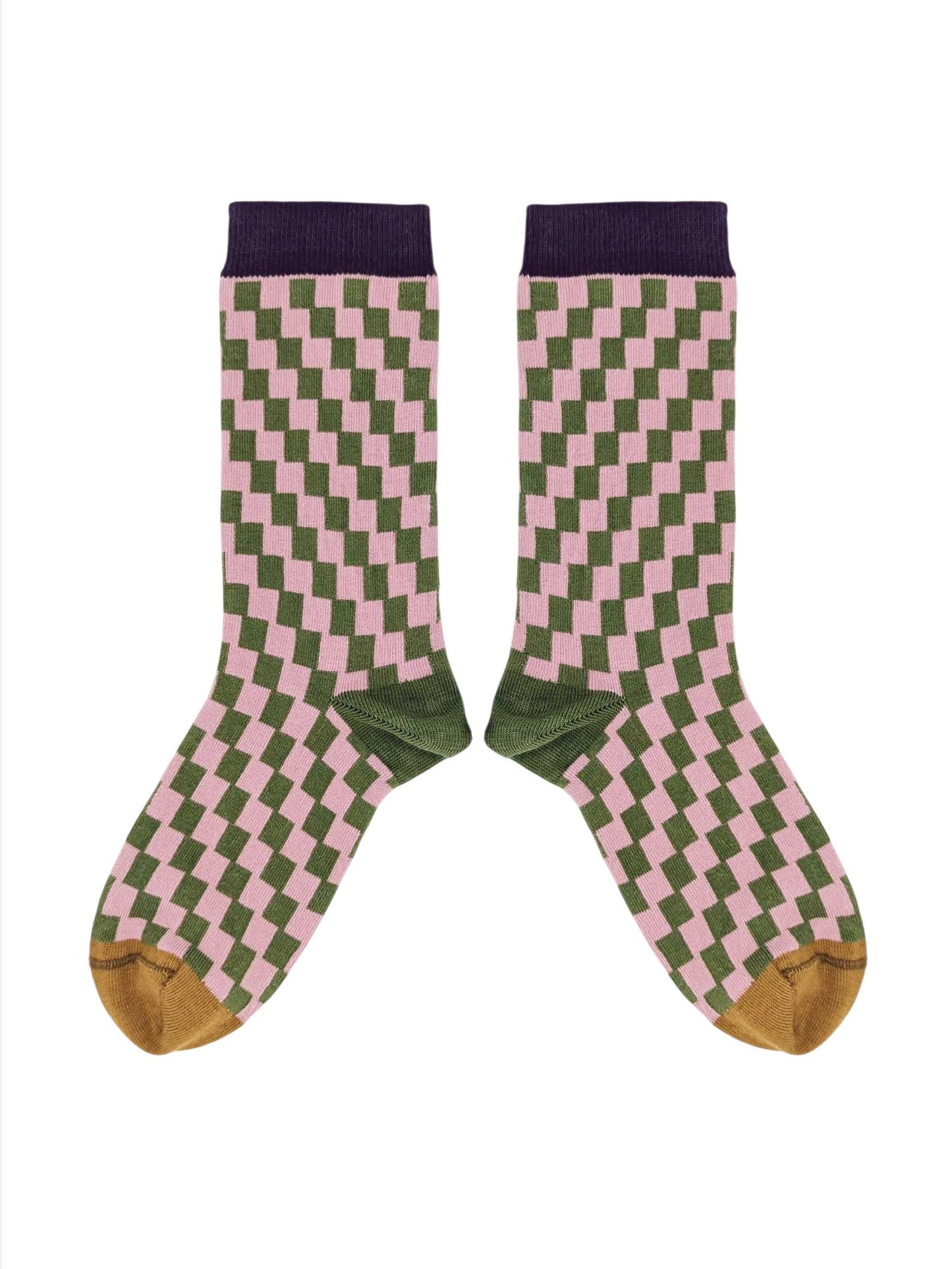 Pink & Khaki Check Socks