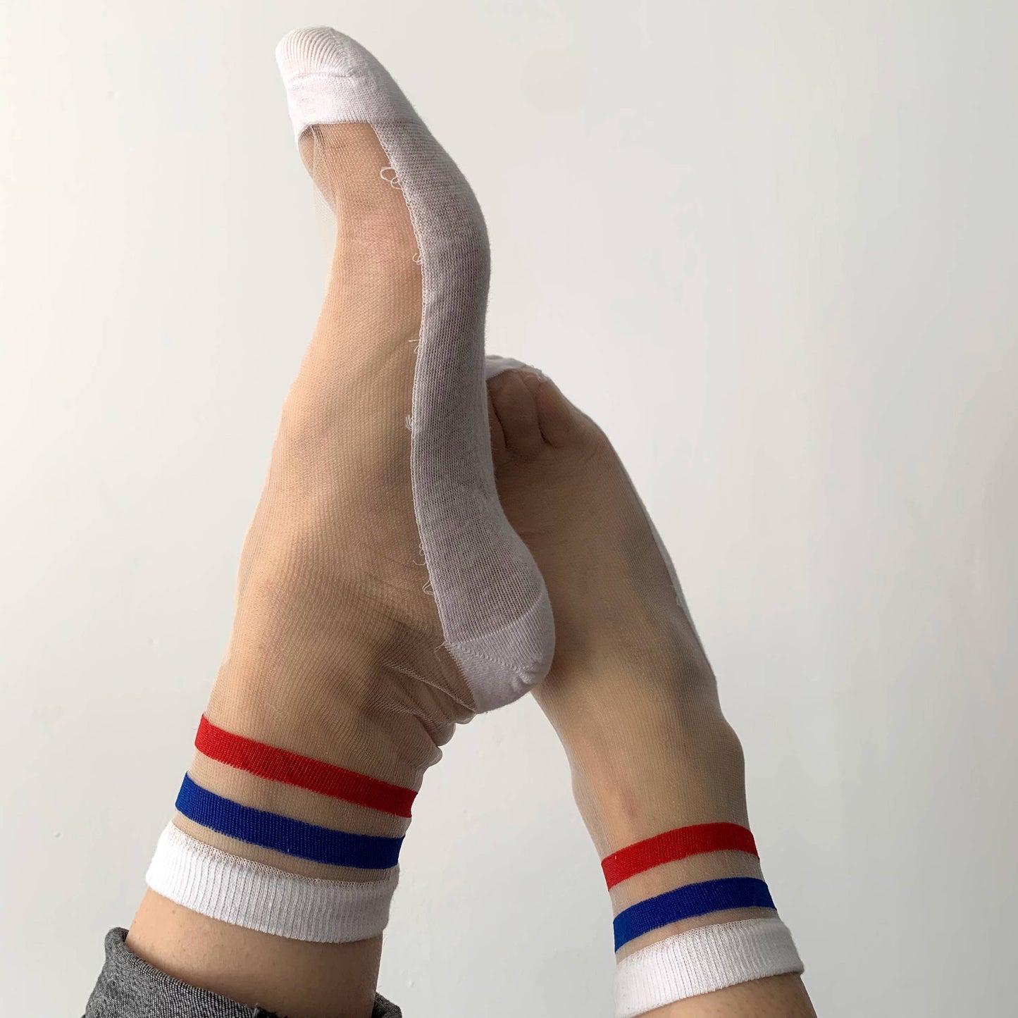Mimi Blue, White & Red Sheer Socks