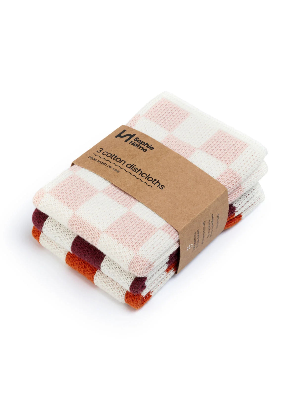Orange Check Cotton Knit Dishcloths