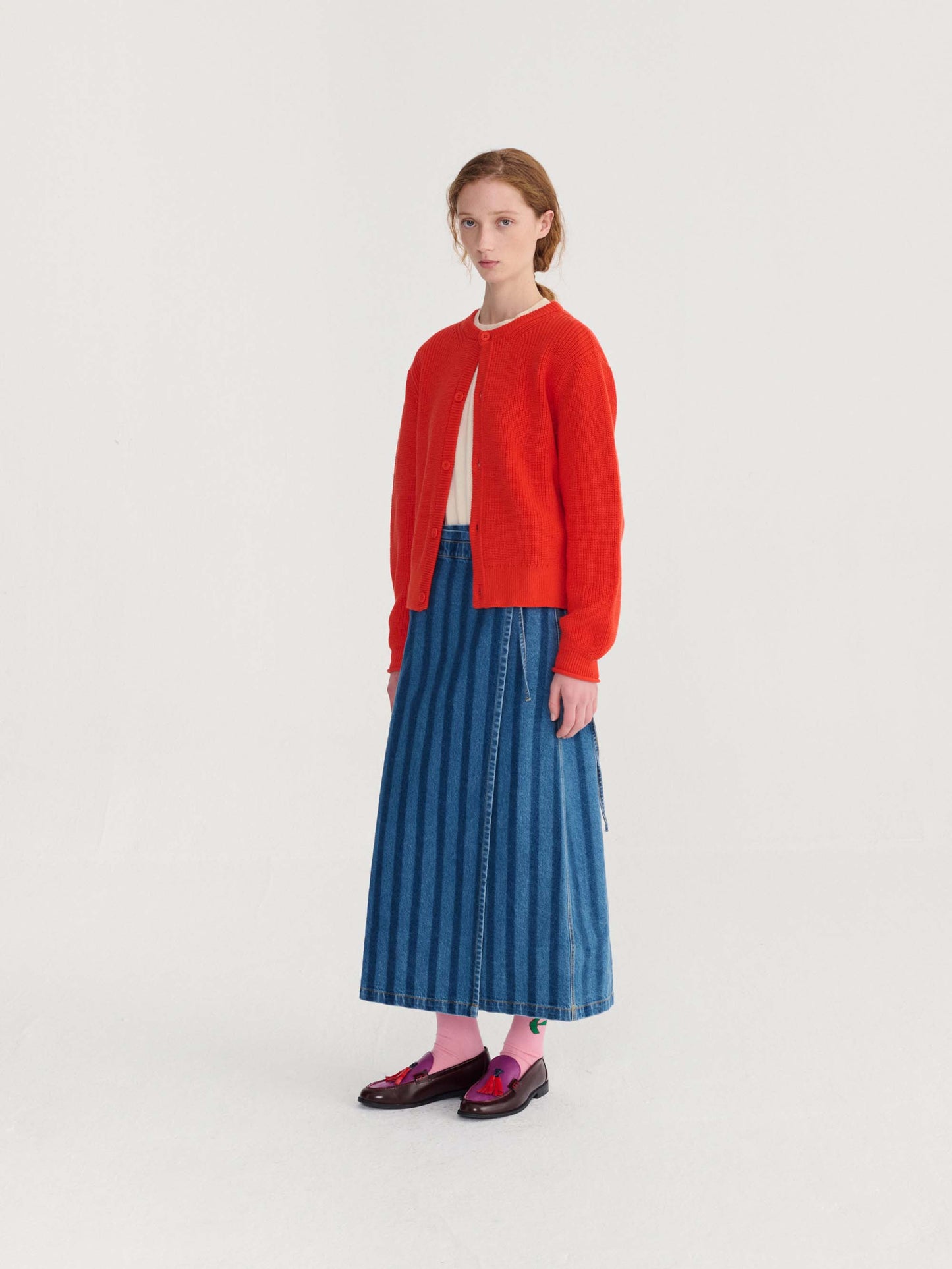 Striped Denim Wrap Skirt