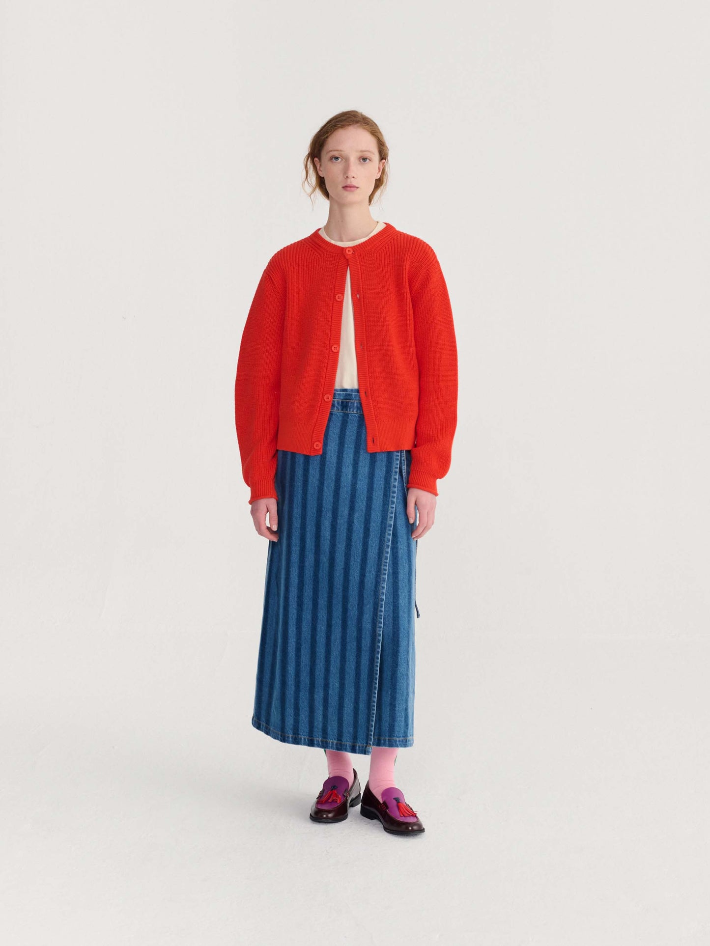 Striped Denim Wrap Skirt