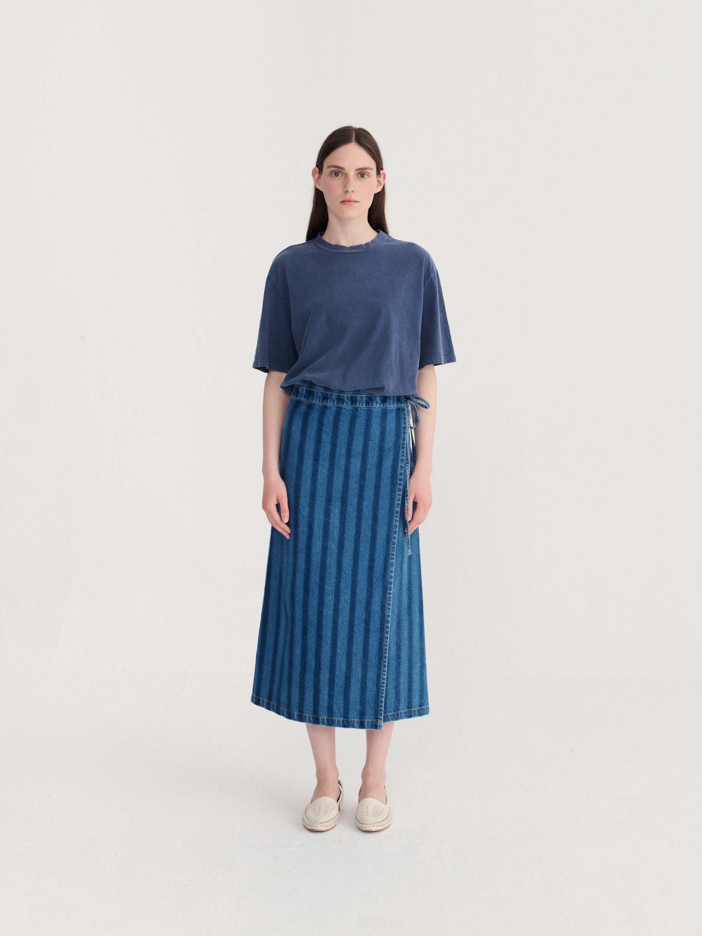 Striped Denim Wrap Skirt