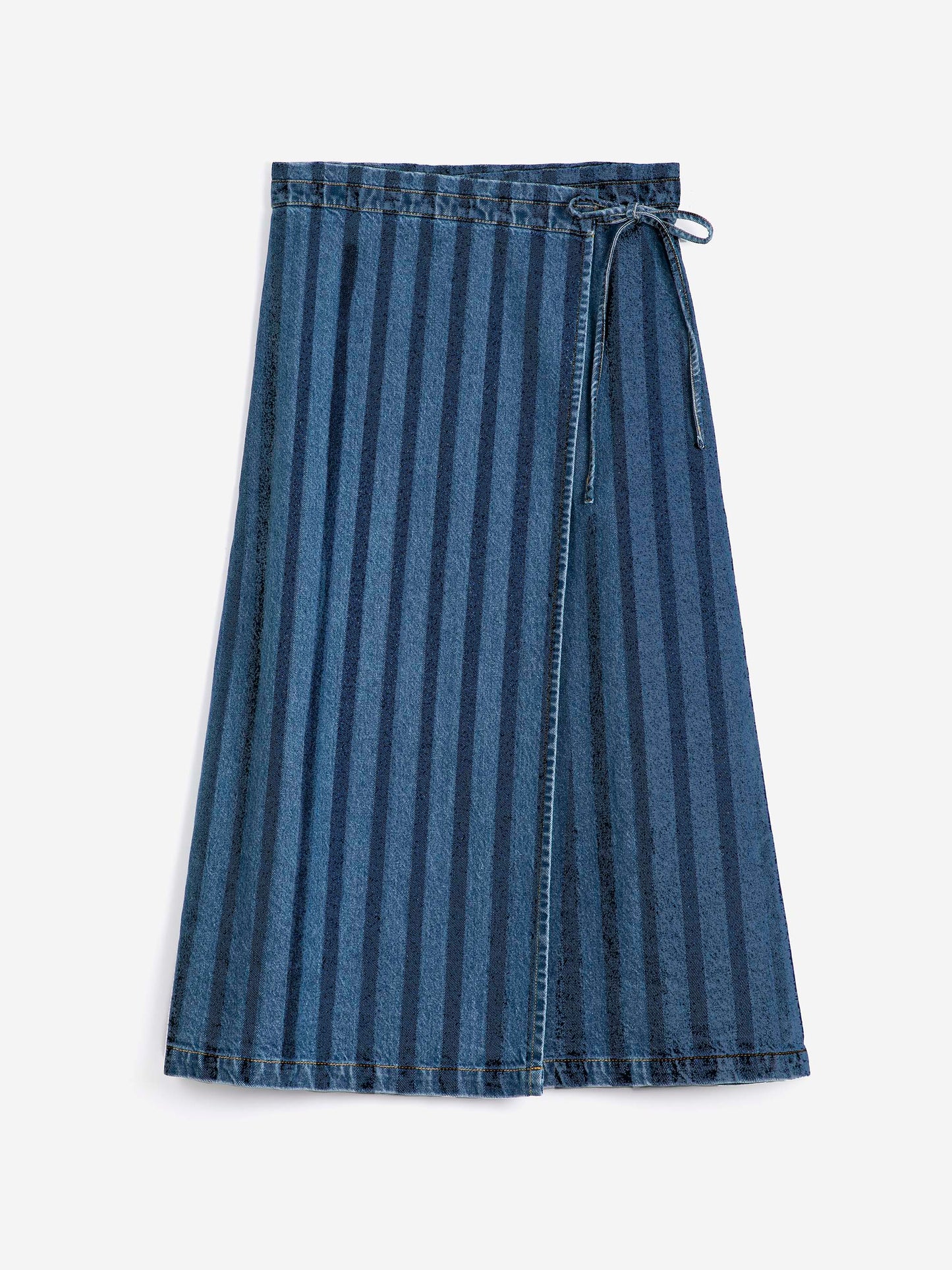 Striped Denim Wrap Skirt