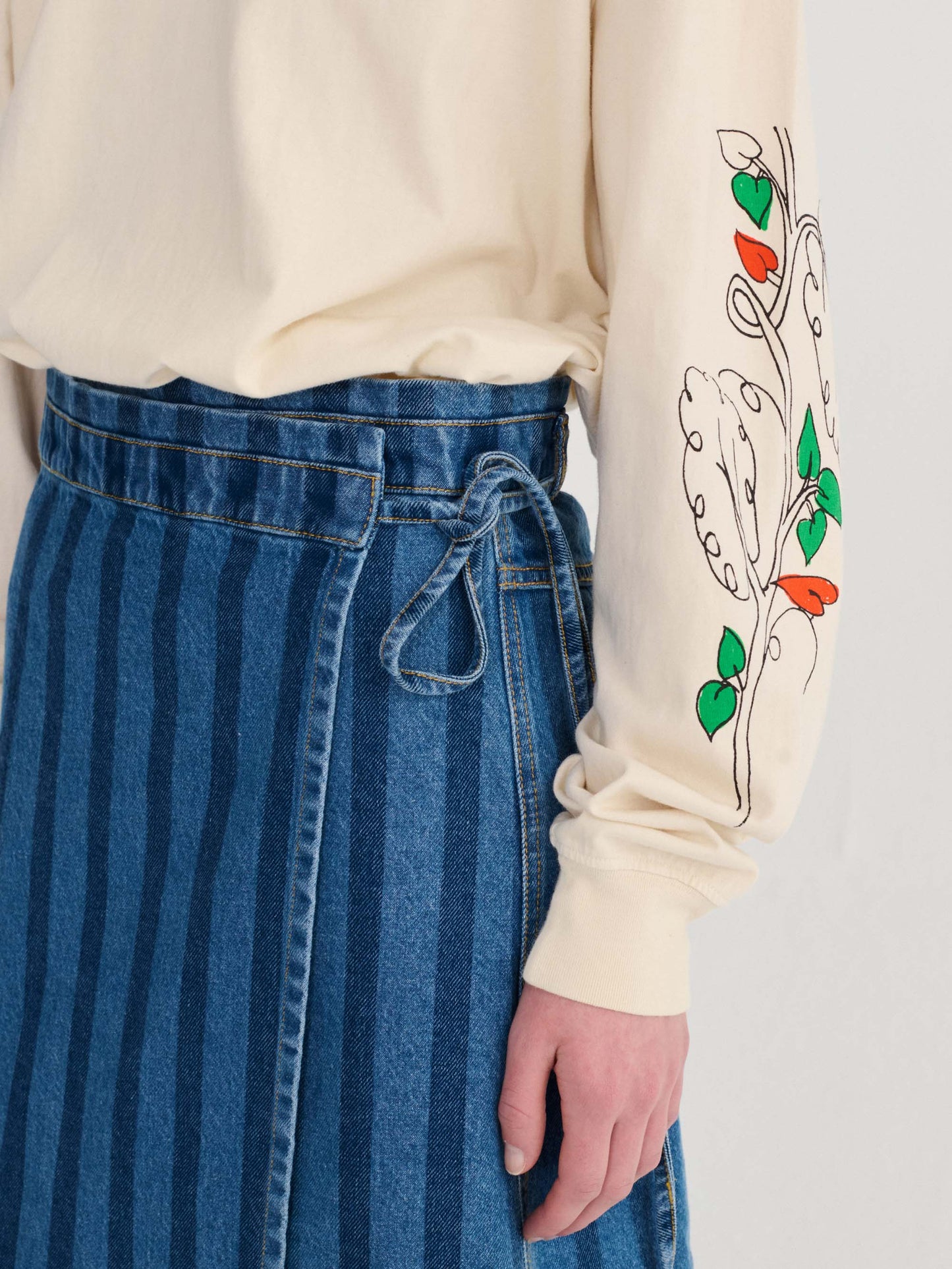 Striped Denim Wrap Skirt
