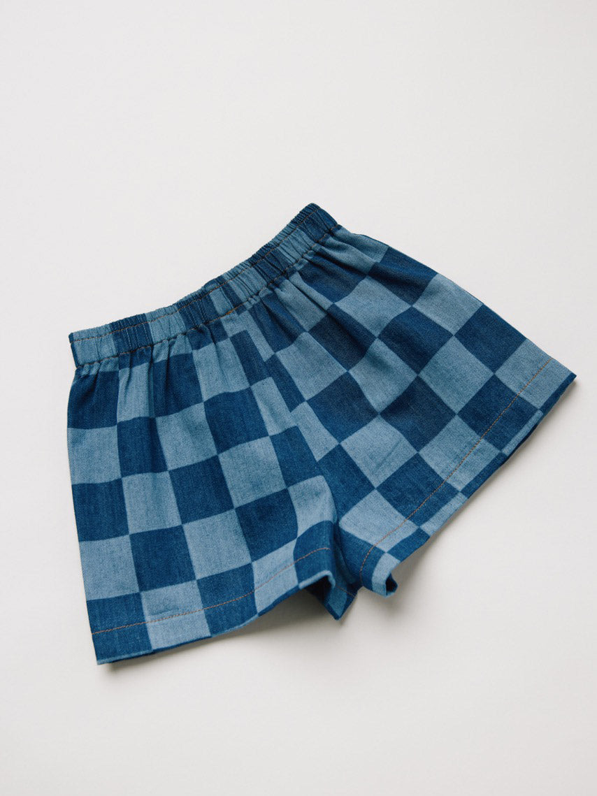 Frankie Checkerboard Denim Shorts