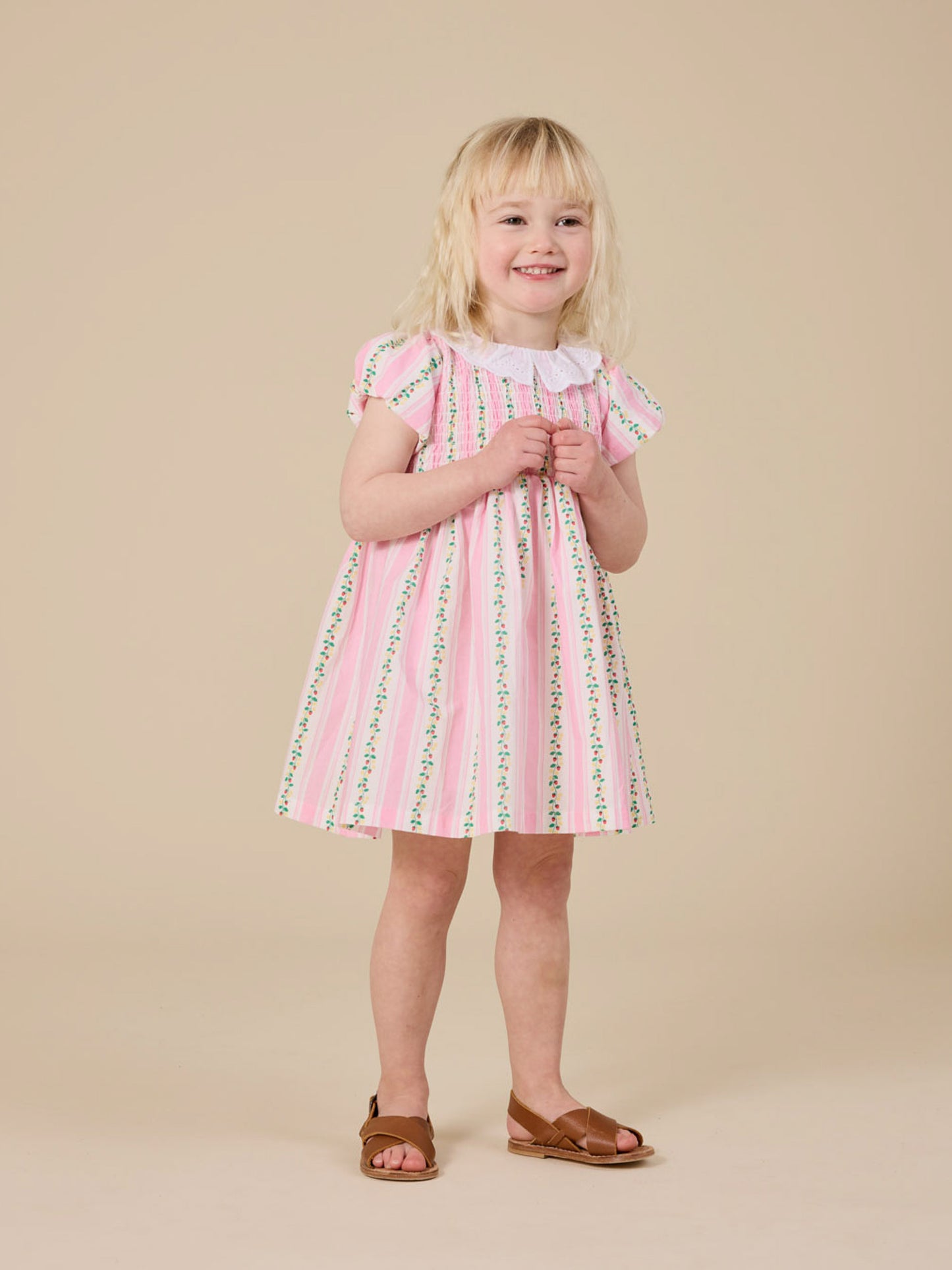 Antique Stripe Strawberry Flo Smocked Dress