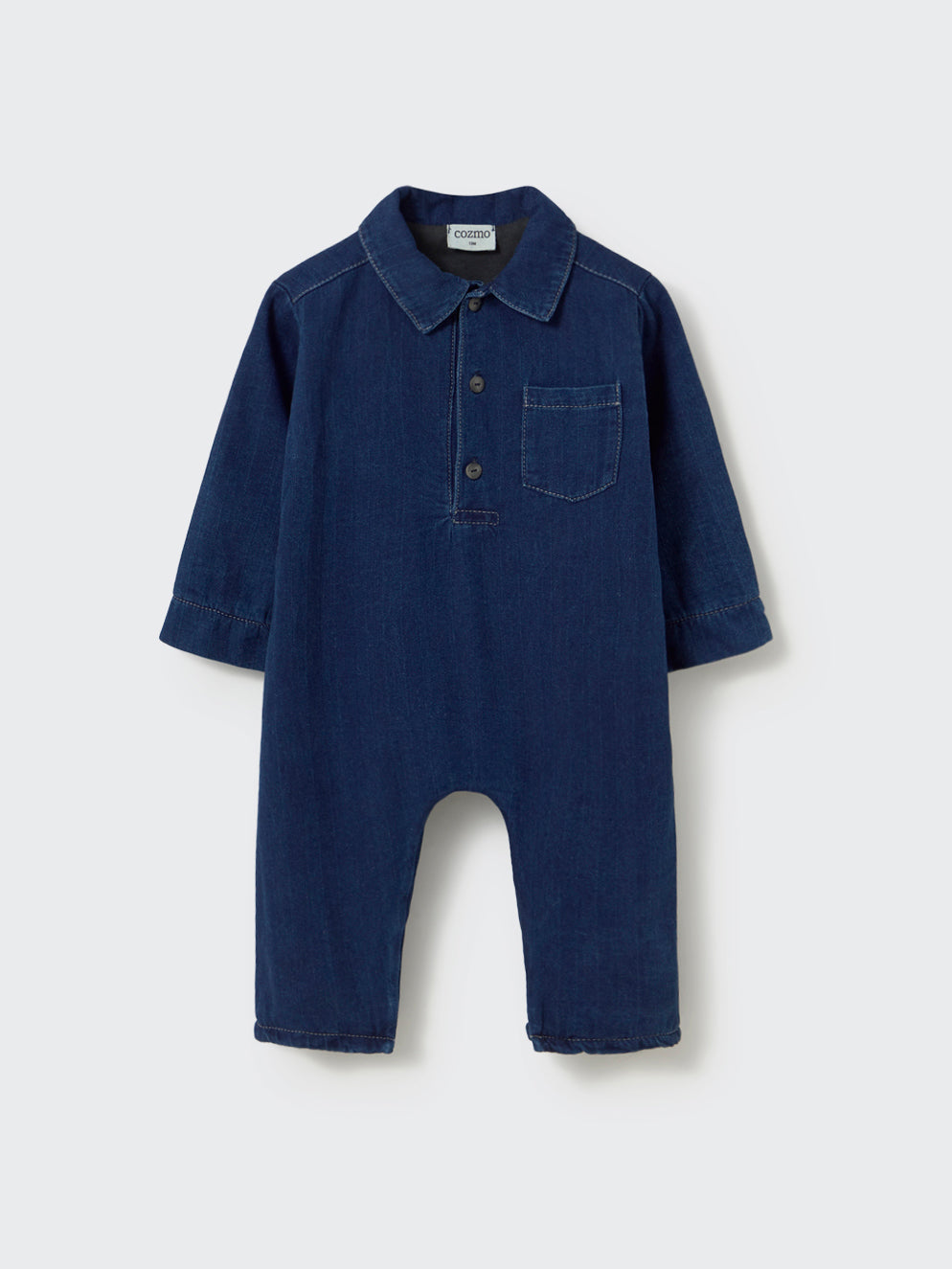 Navy Herringbone Denim Baby Jumpsuit