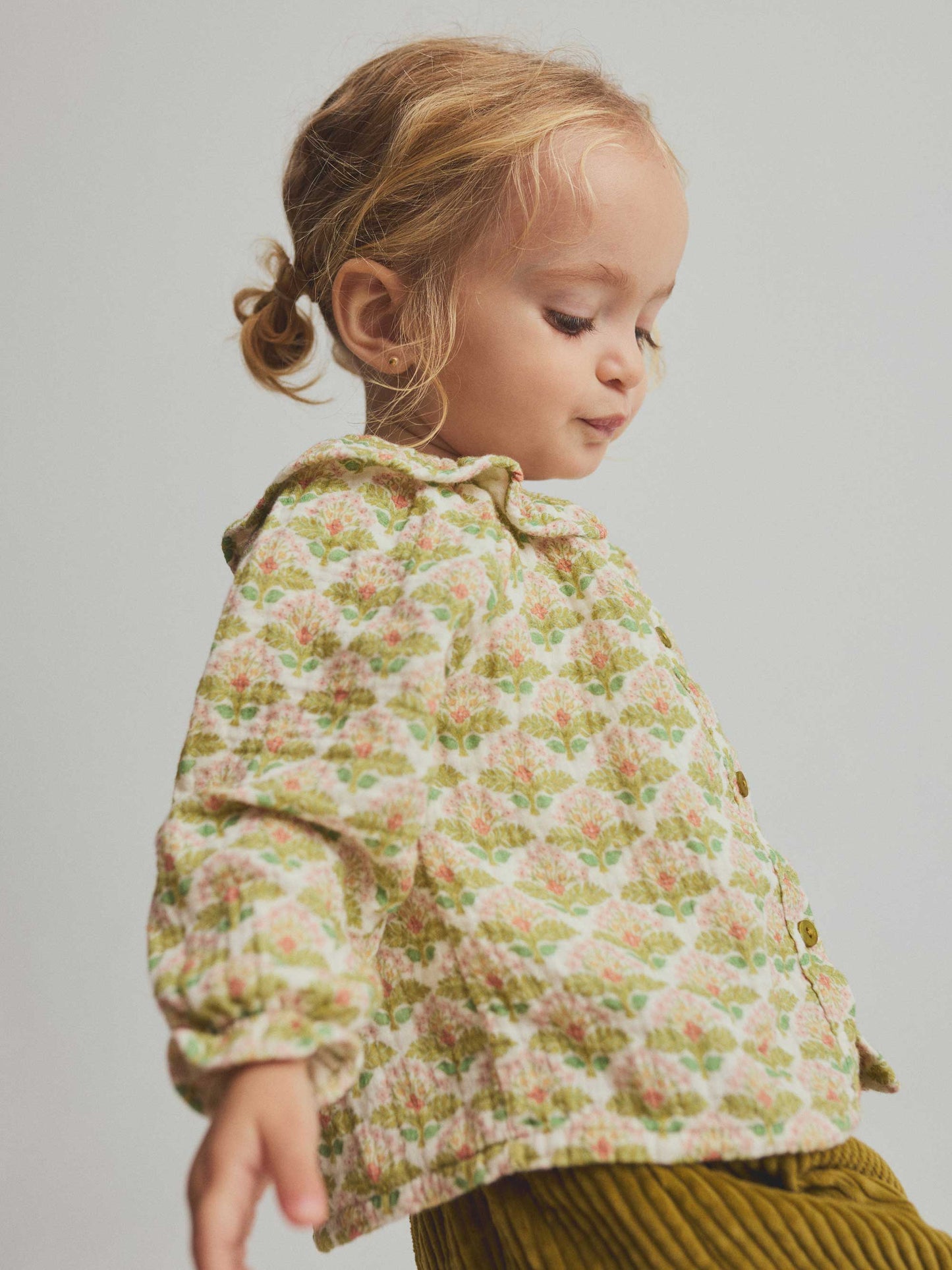 Green Textured Floral Print Baby Blouse