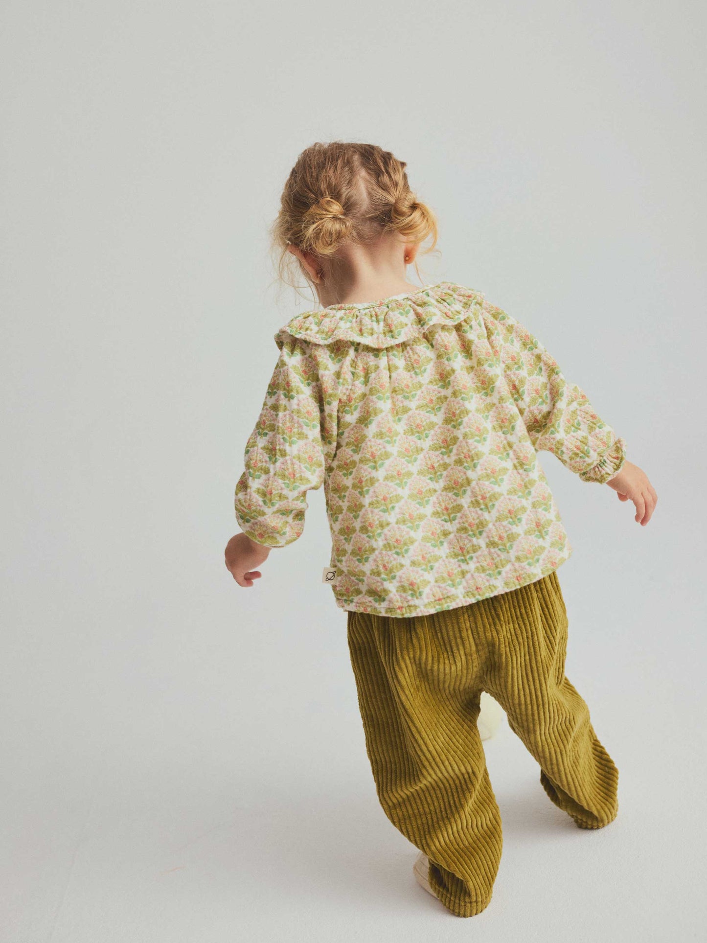 Green Textured Floral Print Baby Blouse