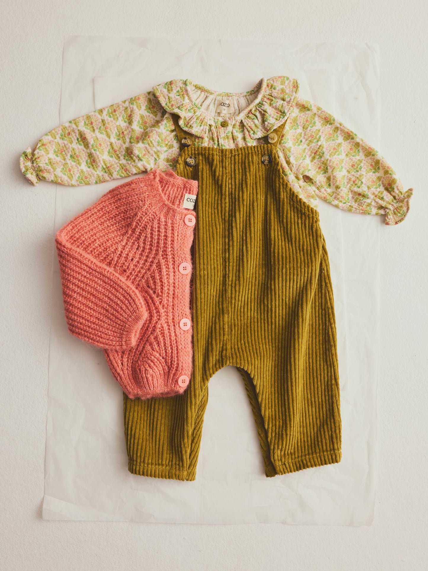 Green Textured Floral Print Baby Blouse