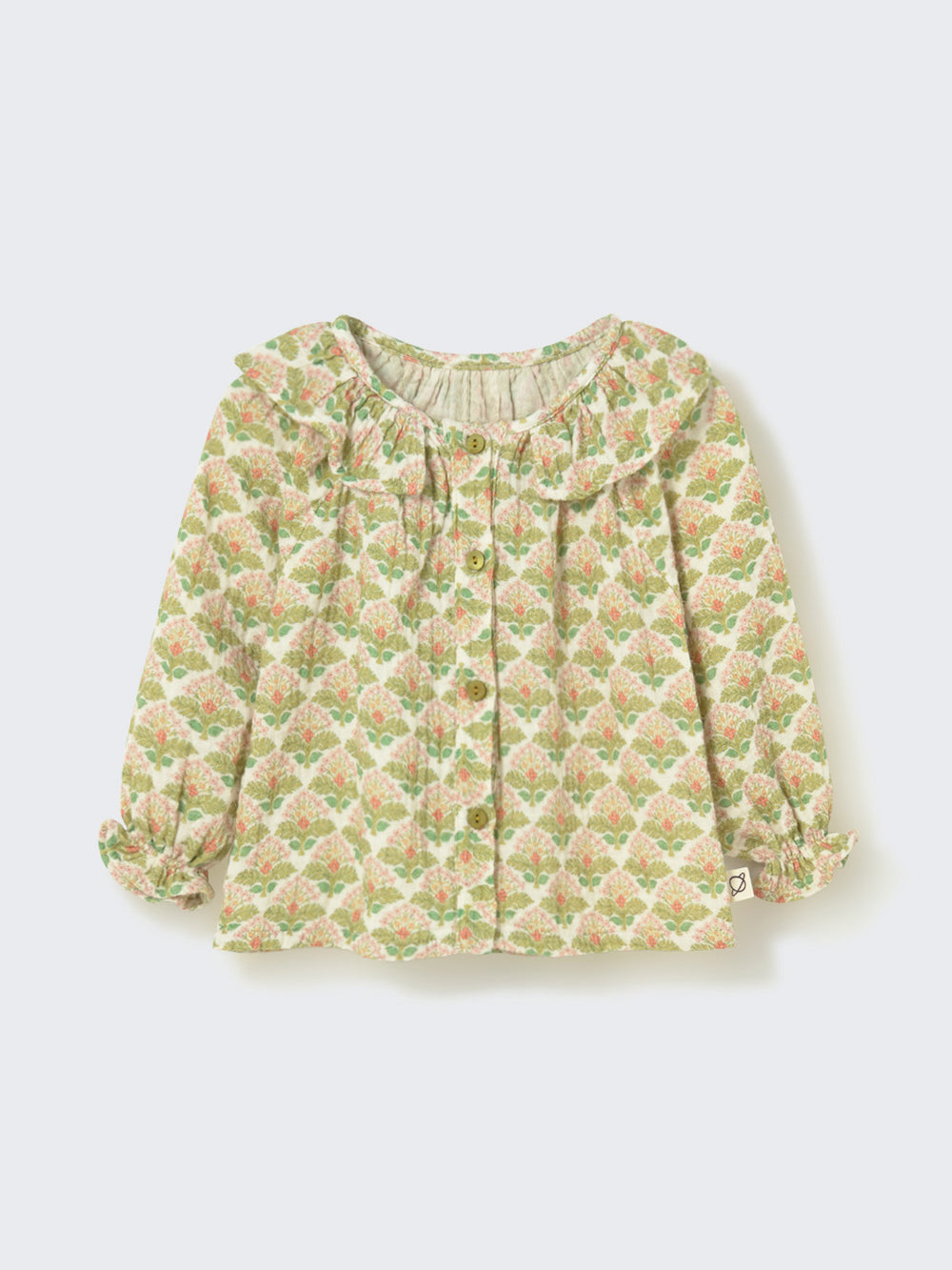 Green Textured Floral Print Baby Blouse