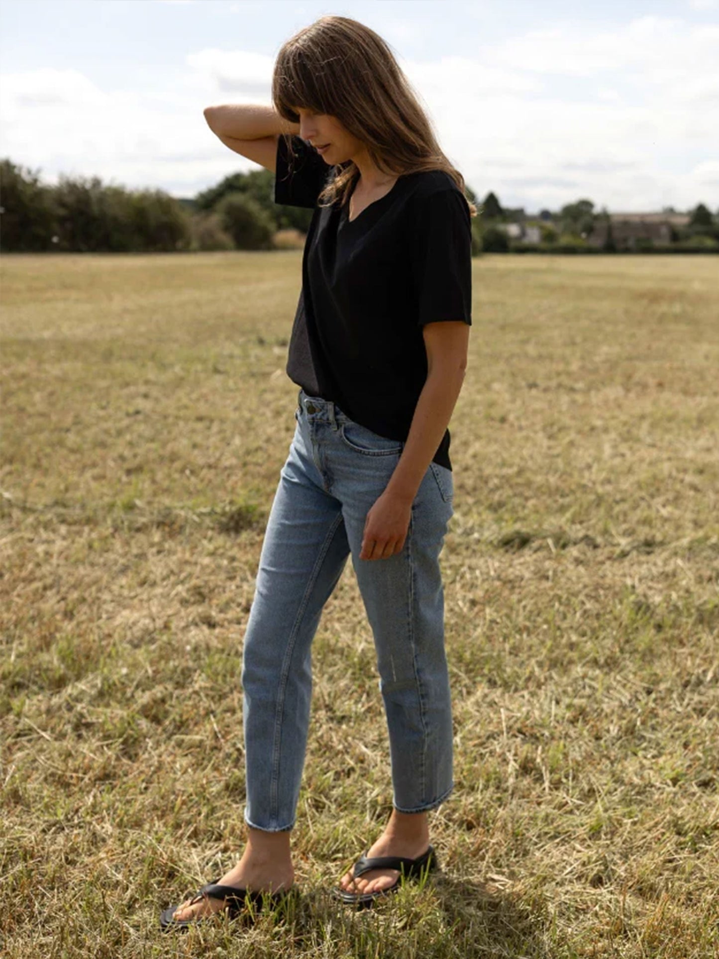 Dotty V-Neck Black T-Shirt