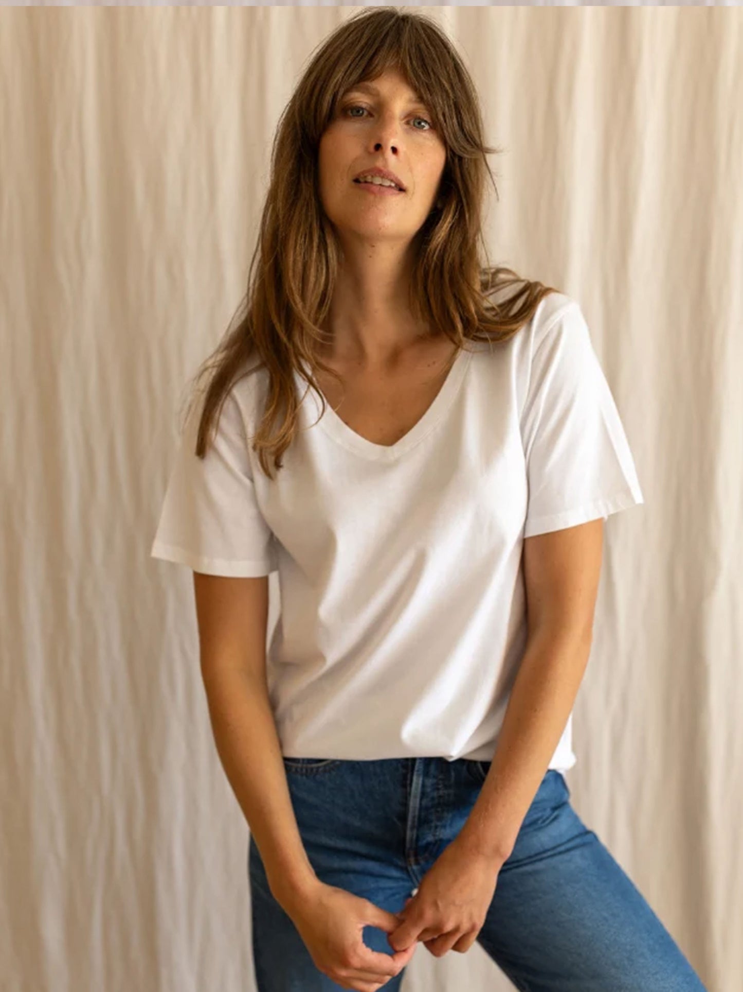Dotty V-Neck White T-Shirt
