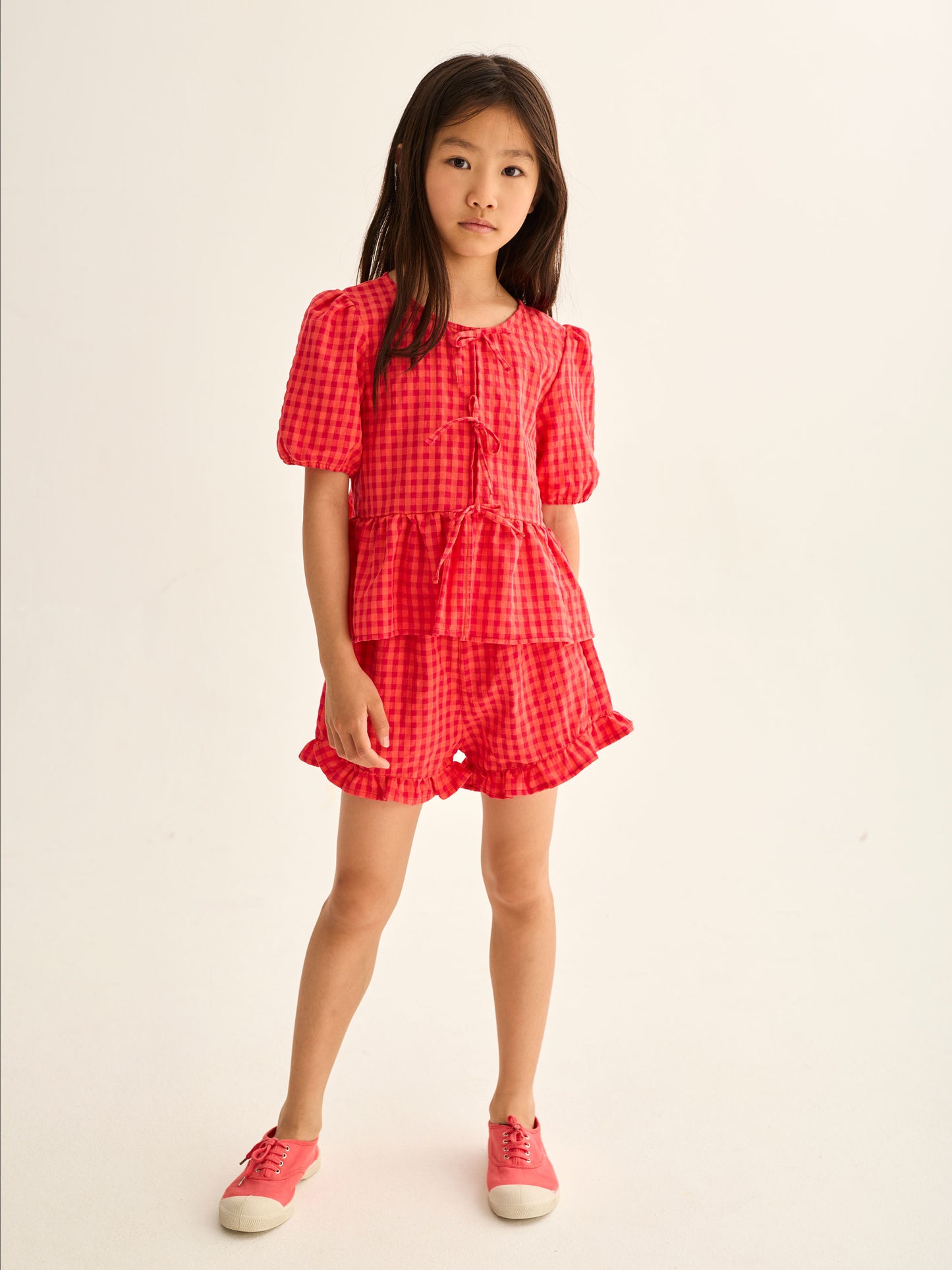 Tomato Gingham Cotton Shorts