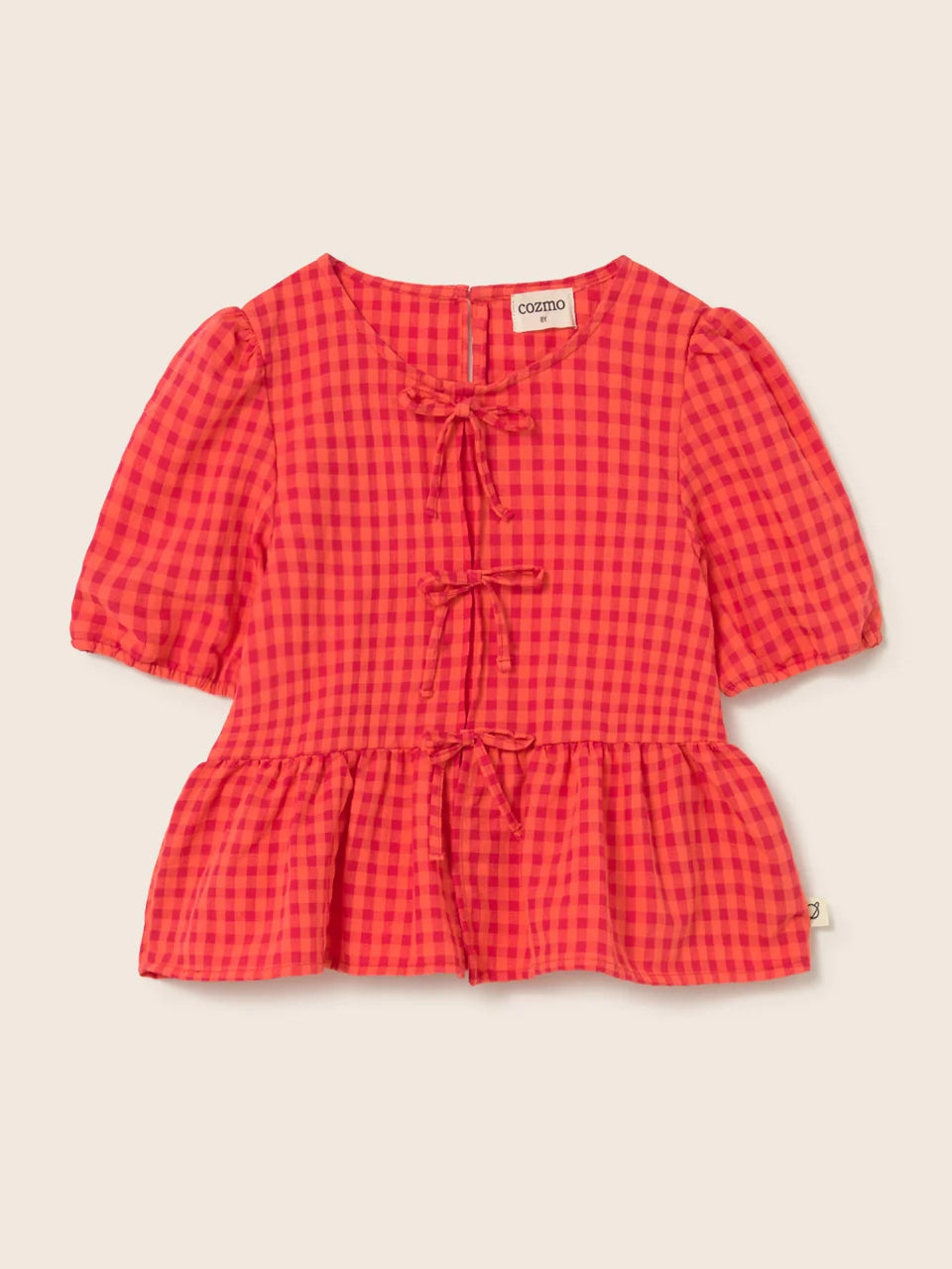 Tomato Gingham Cotton Blouse