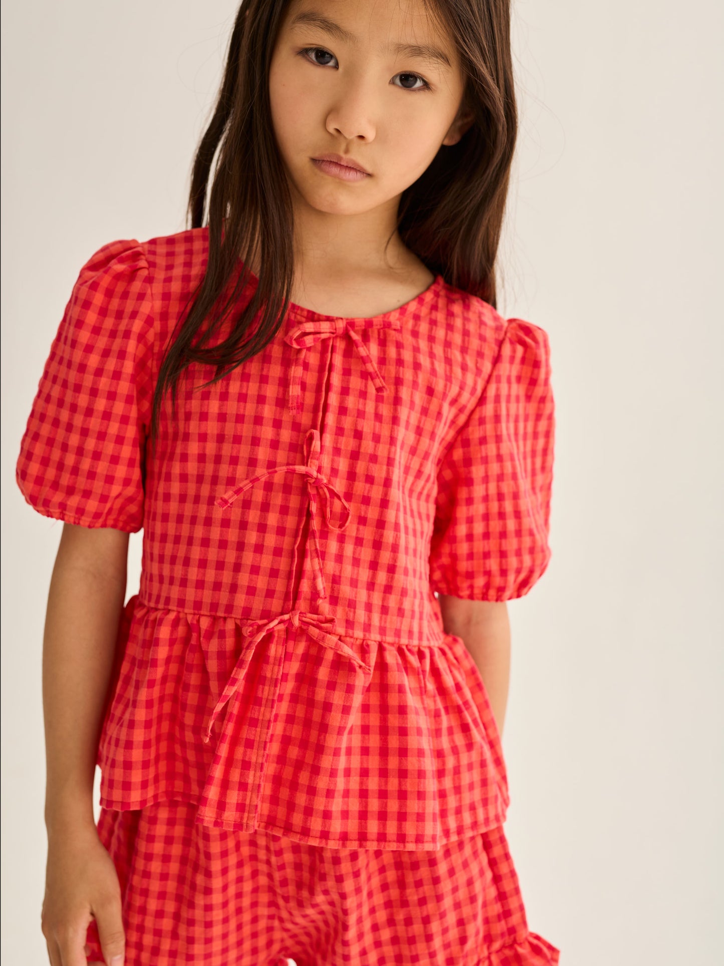 Tomato Gingham Cotton Blouse