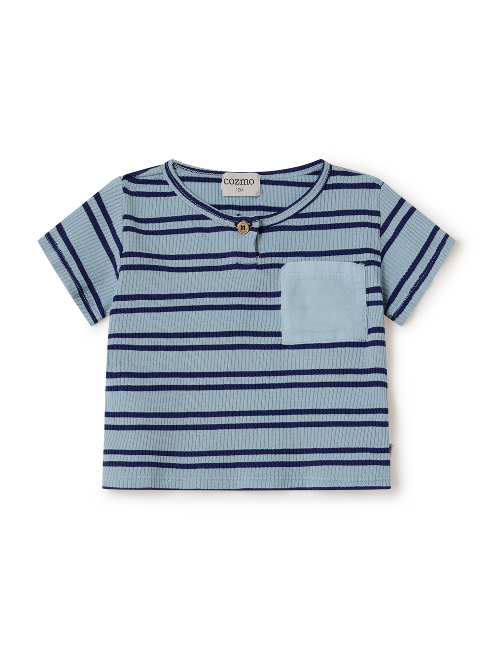 Blue Double Stripes Rib Baby T-Shirt