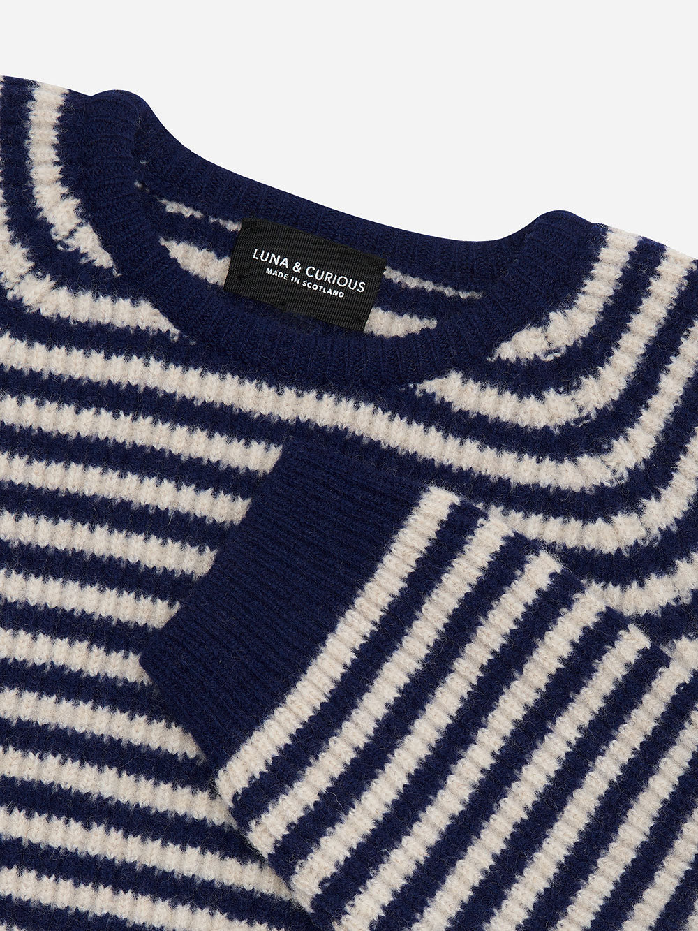 Navy & Ecru Stripe Rib Knit Jumper