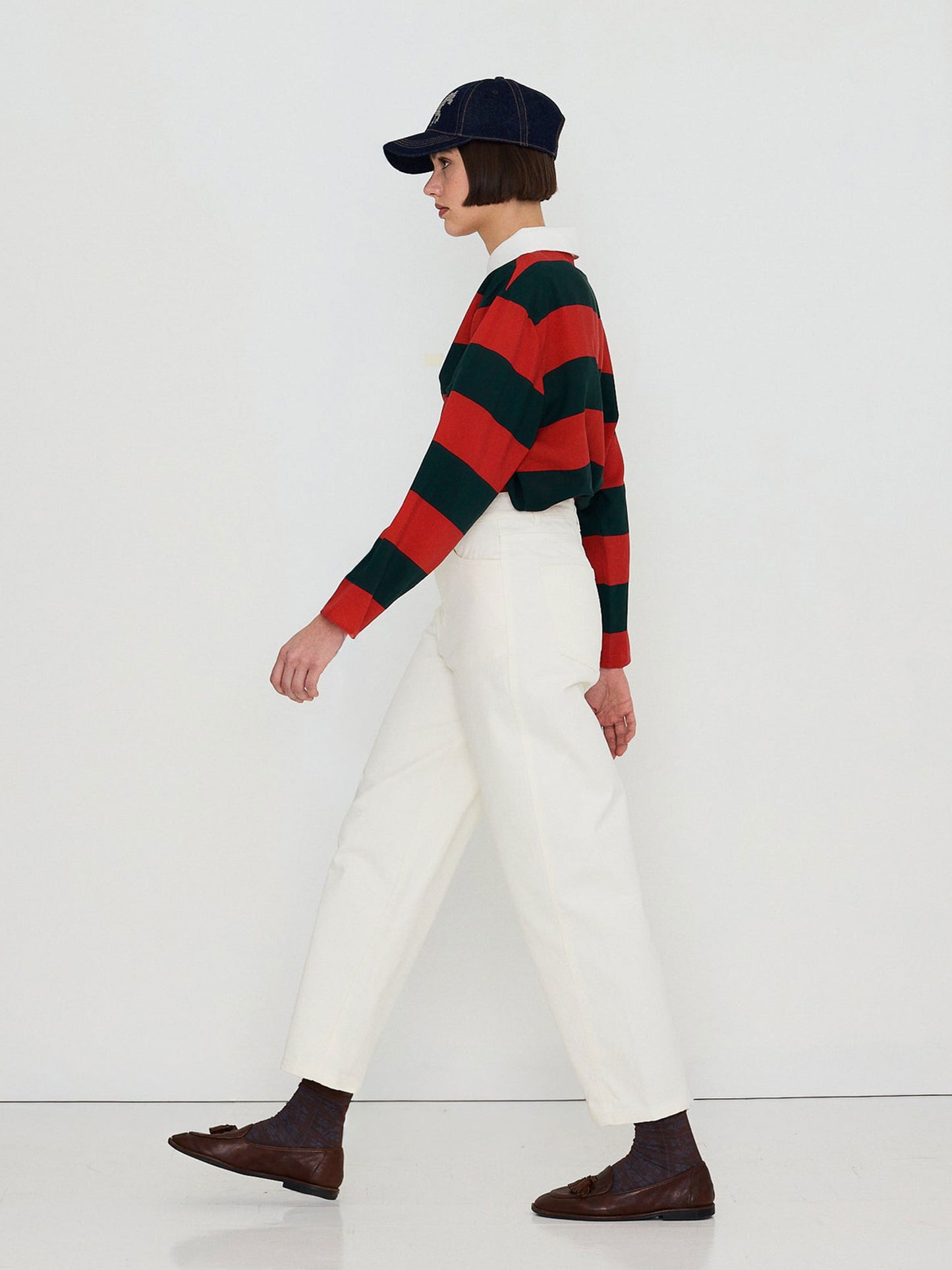 Striped Polo Collar Blouse