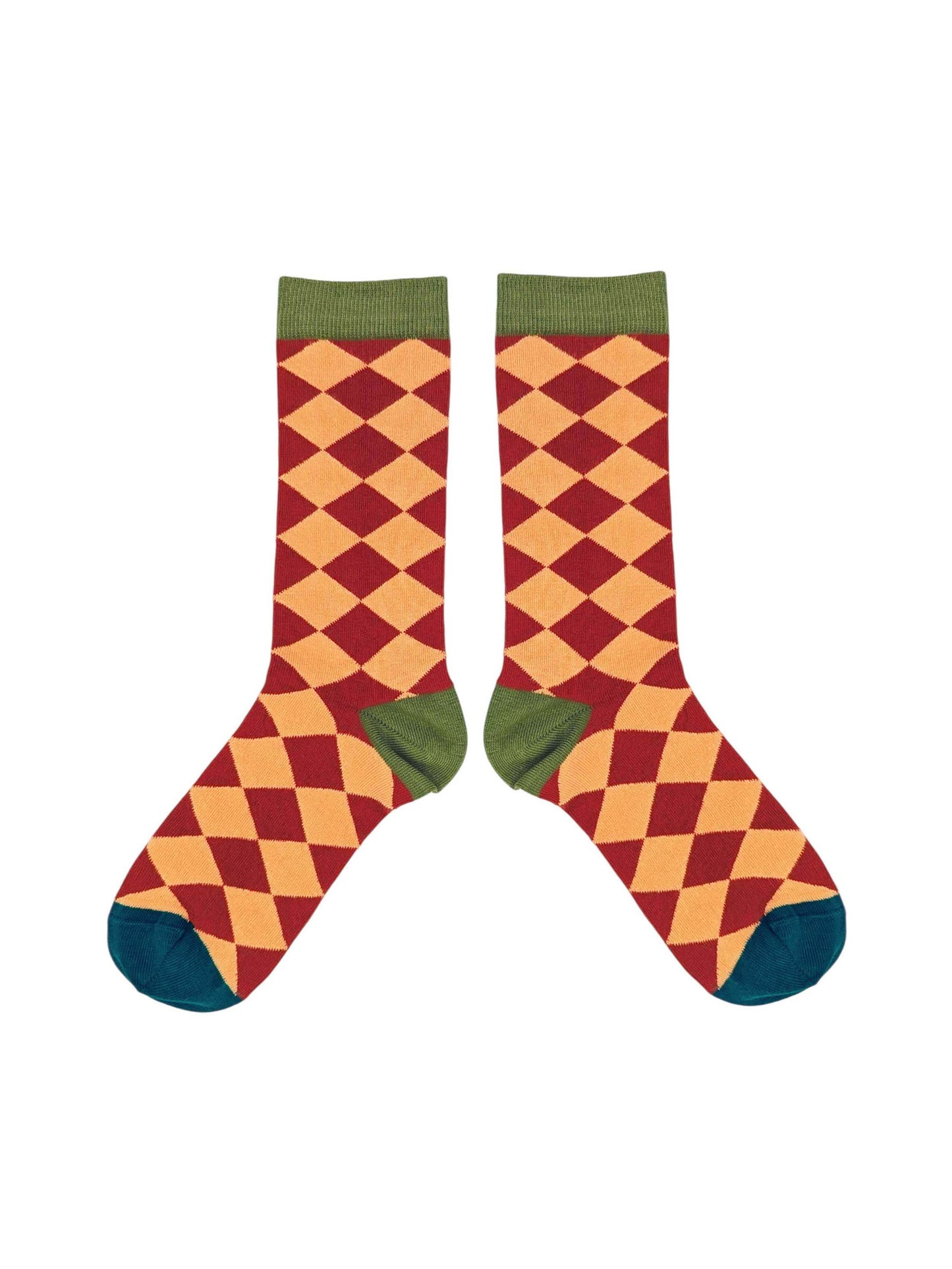 Peach & Red Diamond Socks