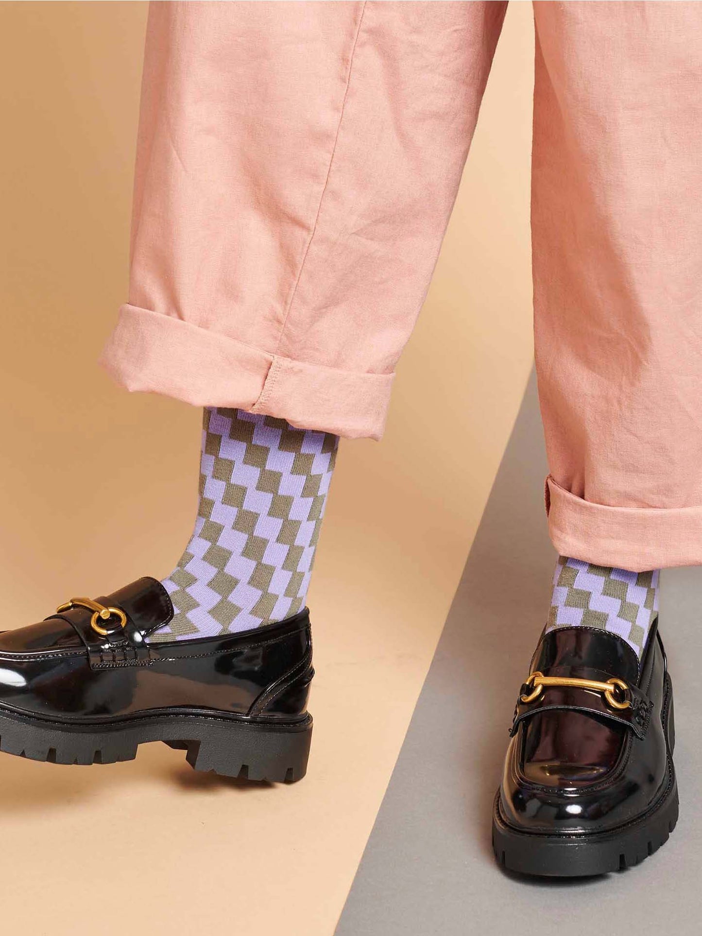 Lilac & Grey Check Socks