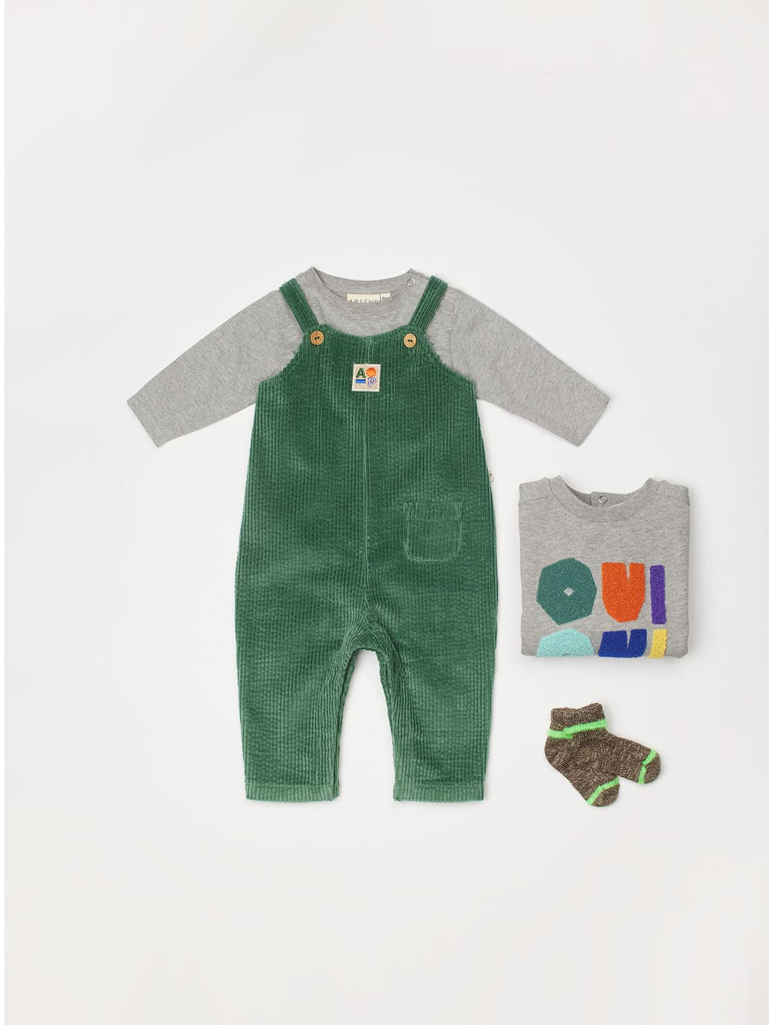 Green Cord Baby Overalls